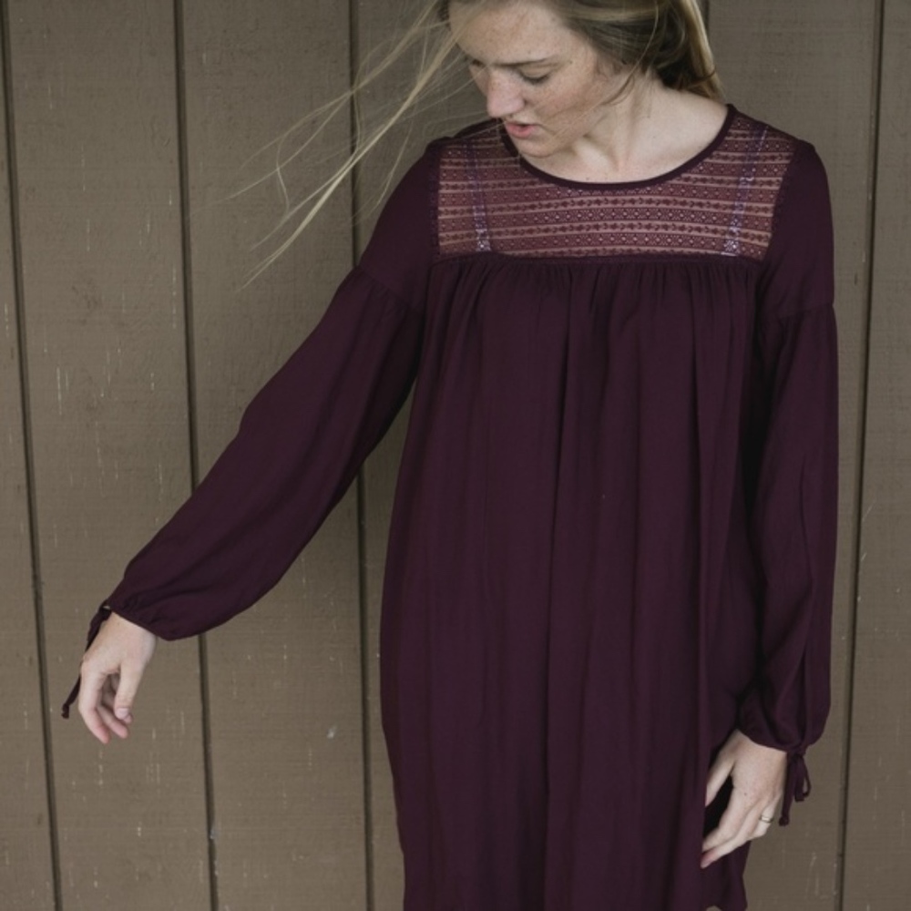 Burgundy Shift dress boho style